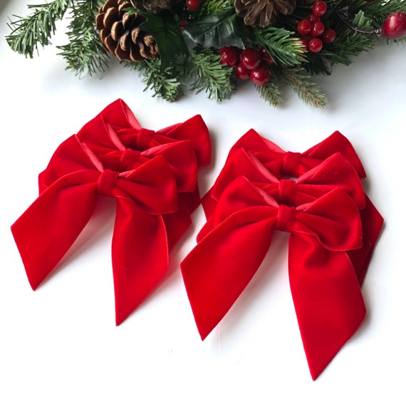 RED Velvet Christbaumschleifen, Samtschleifen für Weihnachtsbaum, Weihnachtsdekoration, 6er-Set, rote Schleifen für Weihnachtsbaum, 10,5 cm