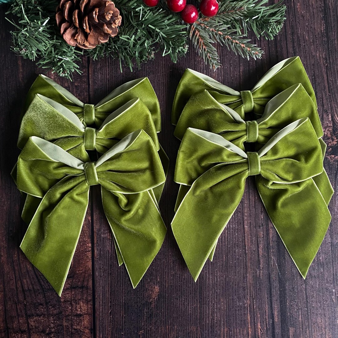 OLIVE GREEN Velvet Christmas Tree Bows, Velvet Bows for Christmas Tree ...