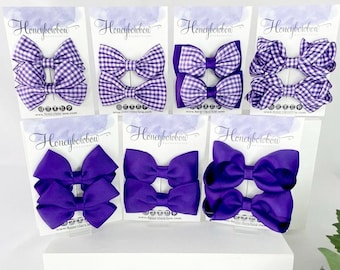 Purple school bows, purple hair bobbles, purple hair clips for school, 3 inch purple hair bows for school