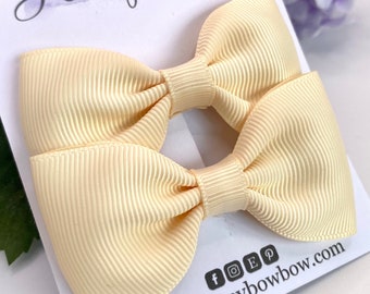 Cream ribbon hair bows, cream hair bows, ivory hair bows, beige hair clips, 3 inch cream hair bows,