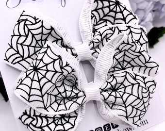 White spider Halloween hair bow, Halloween bows, spider hair clips