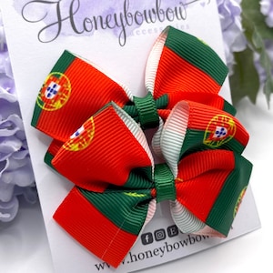 Lazo con la bandera de Portugal, lazo para el pelo con la bandera de Portugal, accesorios con la bandera de Portugal,