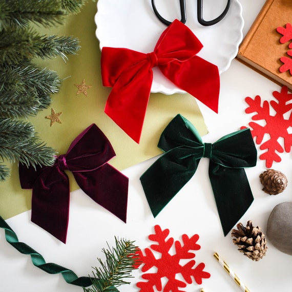 SCARLET Velvet Christmas Tree Bows, Velvet Bows for Christmas Tree,  Christmas Decorations, SR240 Scarlet 