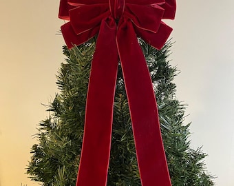 Deep Red Bow topper for Christmas tree, velvet bows for wreath, big velvet bow, 9 inch velvet bow, WREATH NOT INCLUDED