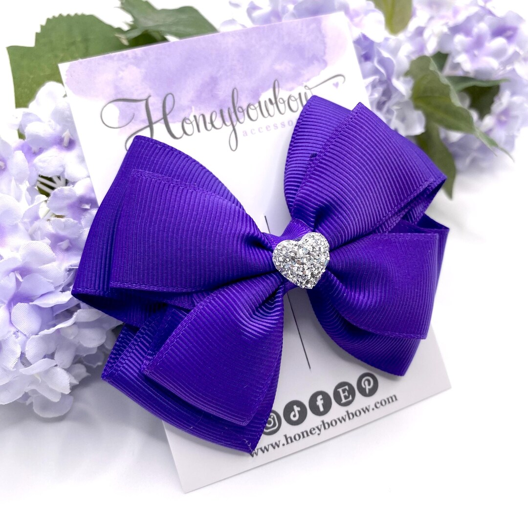 Dark purple hair bow regal purple ribbon hair bow purple bow elastic