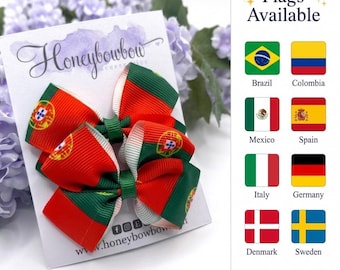 ALL FLAGS hair bows, small flag bow,  bows flag ribbon, Poland hair bow, India hair band, wales flag bows, colombia bow,