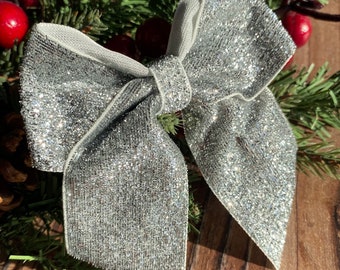 Silver Christmas tree bows, Christmas decorations, set of 6 bows, Christmas decorations, silver Christmas decorations, 4 inch bows