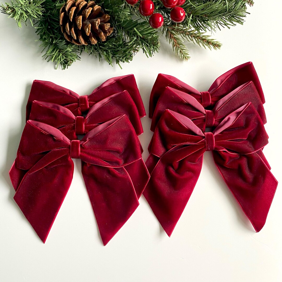 Scarlet Velvet Christmas Tree Bows, Velvet Bows for Christmas Tree ...