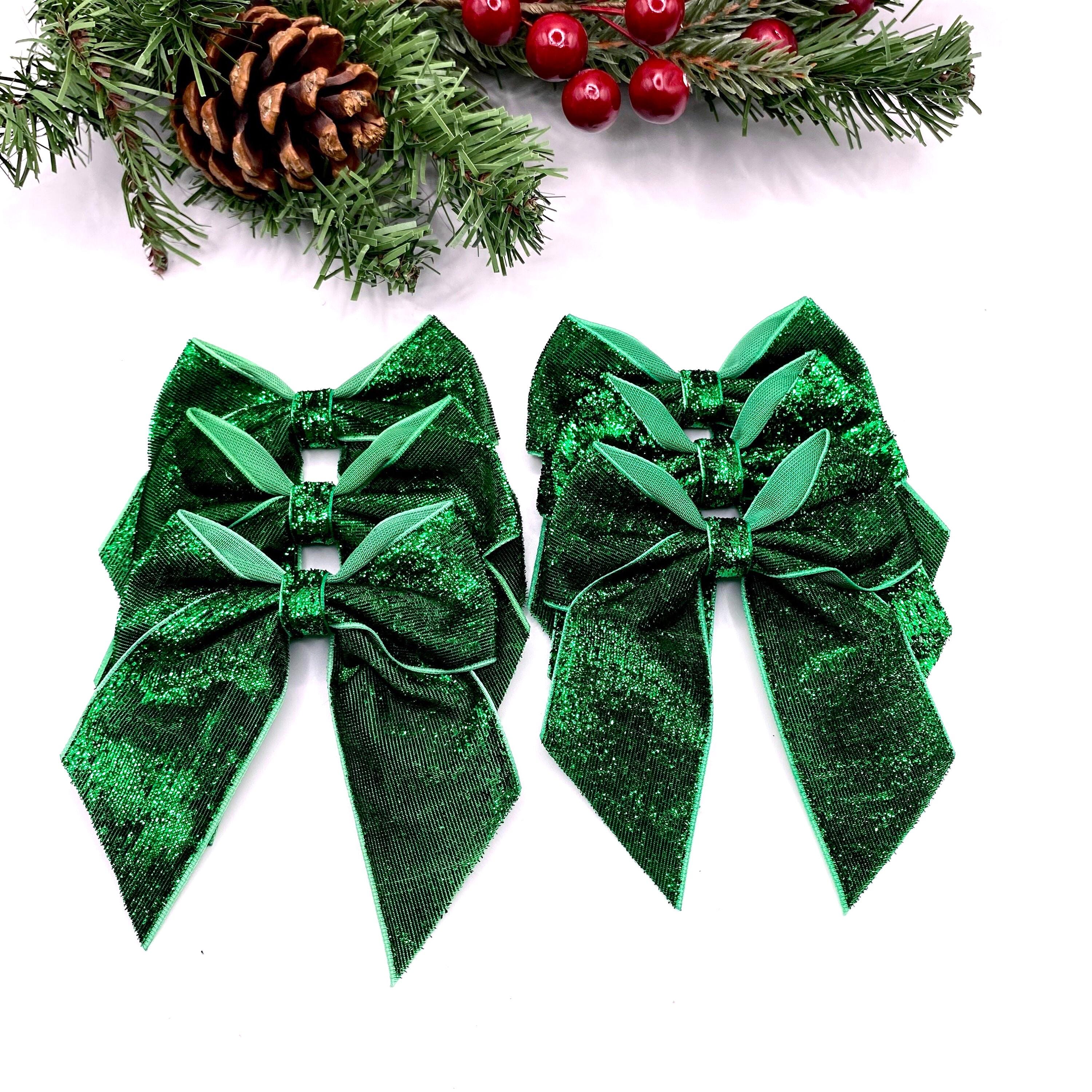 Grüne Christbaumschleifen, Weihnachtsdekoration, 6er-Set Schleifen, Weihnachtsdekoration, grüne Weihnachtsdekoration, Schleifen 10 cm