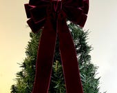 Grand Noeud Rouge En Velours Pour Sapin De Noël - 65 X 200 Cm - Décoration De Noël Pour Porte, Couronne, Cheminée