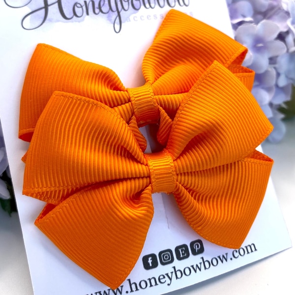 Orange hair bow, orange hair accessories, hair accessories orange, Halloween hair bow, orange hair clips, 2 and a half inch tux bows,