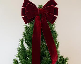 Ruby Red Bow topper for Christmas tree, velvet bows for wreath, big velvet bow, 9 inch velvet bow, WREATH NOT INCLUDED