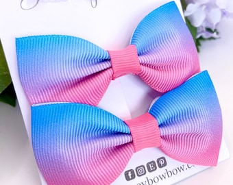 Pink hair bow, gradient ribbon, blue hair bow, rainbow hair clips, pastel hair clips
