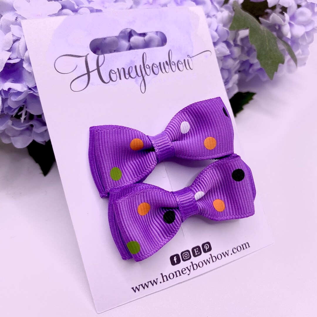 Spotty Halloween Hair Bow 2 Inch Halloween Clips Purple Etsy