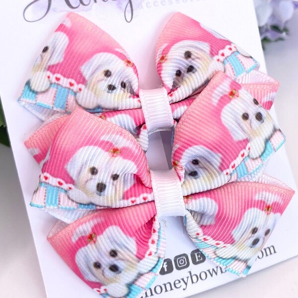 Puppy bows, Dog hair bow, doggy hair bow, pair of clips, dog bow,white dog, dog gift, just a girl who loves dogs