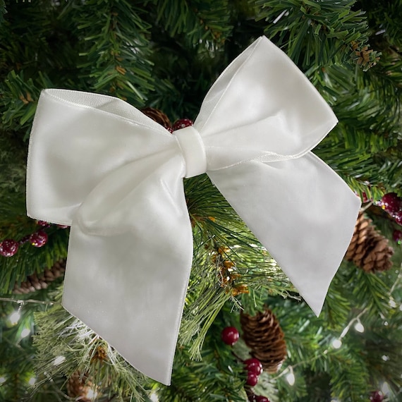 White Velvet Christmas Tree Bows, Velvet Bows for Christmas Tree