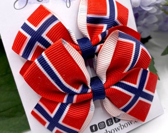 Norway hair bow, red, navy and white hair bow, Norwegian flag hair bow, Norway flag ribbon hair bow