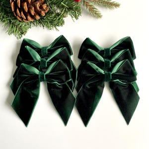 DARK GREEN velvet Christmas tree bows, velvet bows for Christmas tree, green Christmas decorations, pack of 6, 4 inch bows