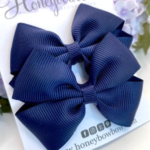 Navy ribbon hair bows, navy school bows, school bows navy, navy bobbles, 2 and a half inch tux bows,