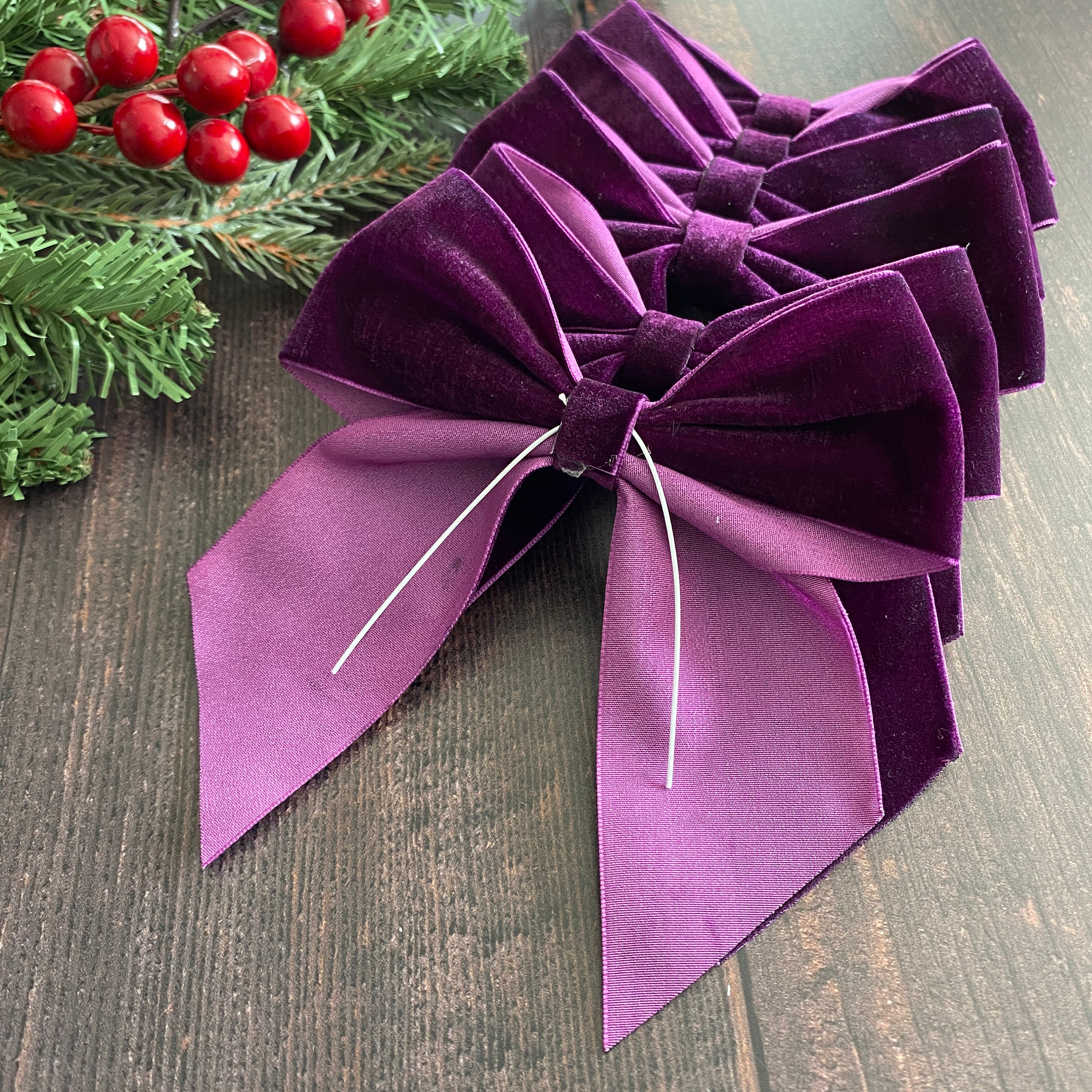 Velvet Ribbon Set 1.5 x 10 Yards, 1 Rolls, Dseason Handmade Purple Velvet Ribbon Set for Party Decor & Bow Making, Christmas Tree, Wreath