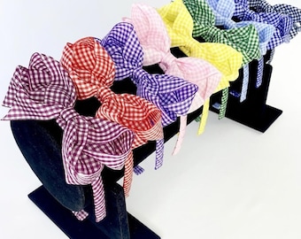 Gingham bow headband, alice band with bow, Bowtique bow headband, 4 inch bow