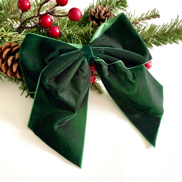 Dark green velvet bow, green christmas decorations, velvet bow for christmas tree, green velvet bow, green christmas tree ornaments,