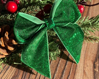 Green Christmas tree bows, Christmas decorations, set of 6 bows, Christmas decorations, green Christmas decorations, 4 inch bows