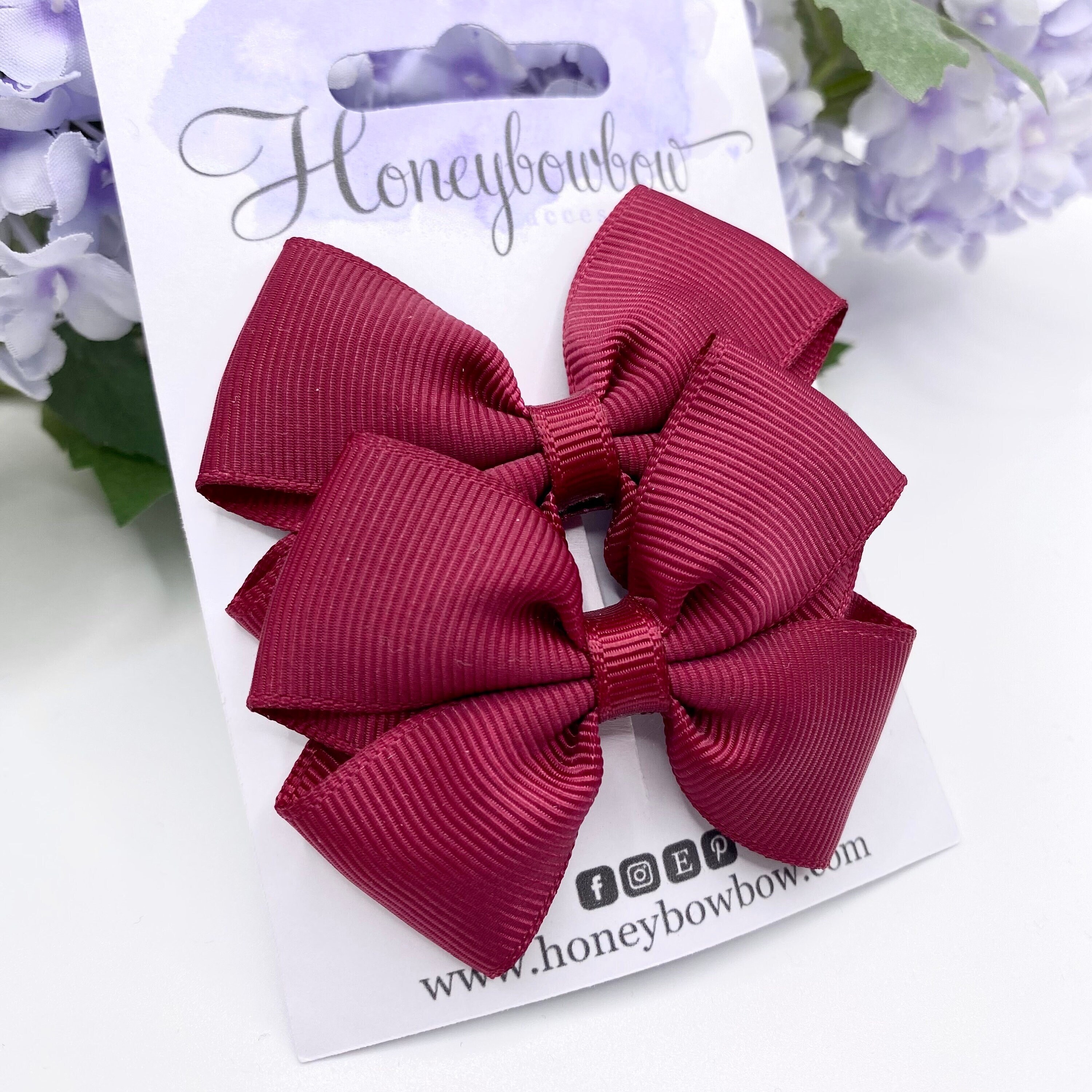 Burgundy Red Velvet Ribbon Bow Hair Clip, Classic Burgundy Red
