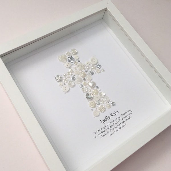 Christening Gift - Baptism Gift for Goddaughter - Christening Wall Art - Silver Button Art - Religious Gift - Traditional Gift - Godparents