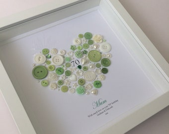 Birthday Gift for Mum - Button Art - 21st - 30th - 40th Birthday - 50th - 60th - 70th Birthday- 80th - 90th Birthday - 100th Birthday Gift