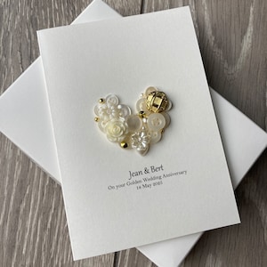 Carte d'anniversaire dorée, carte faite main, cadeau 50e anniversaire, noces d'or, cadeau de mariage 50e, cadeau pour couple, coeur doré