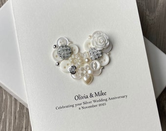 Silver Anniversary Card, Handmade Card, 25th Anniversary Gift, Silver Wedding Anniversary, 25th Wedding Gift, Gift for Couples, Silver Heart
