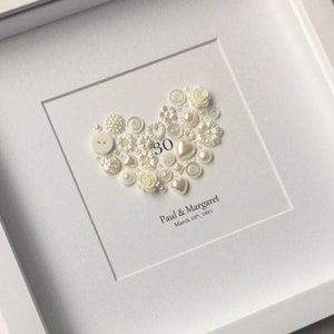 30th Anniversary Gift, Pearl Wedding Anniversary, 30th Wedding Gift, Pearl Anniversary Frame, Gift for Couples, Celebrations, Pearl Heart image 4