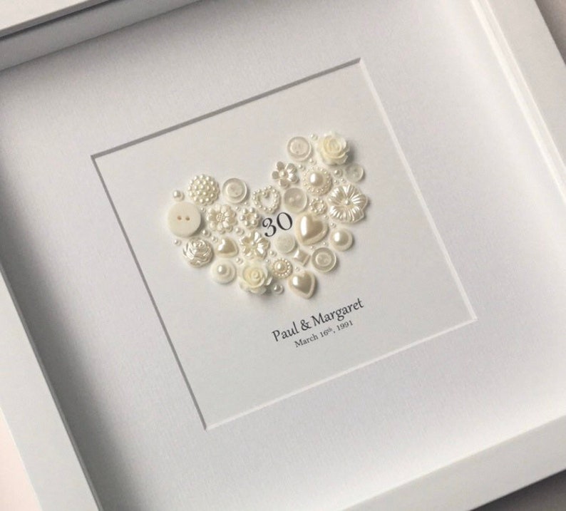 30th Anniversary Gift, Pearl Wedding Anniversary, 30th Wedding Gift, Pearl Anniversary Frame, Gift for Couples, Celebrations, Pearl Heart image 4