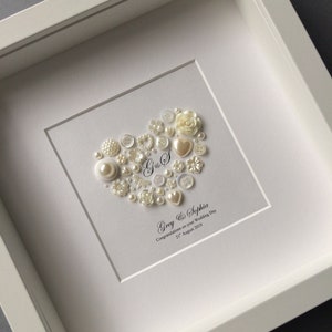 Wedding Gift, Wedding Anniversary Gifts, 30th Anniversary Ideas, Button Art, Gift from Bridesmaid, Gift for Happy Couple, Newly Weds, Framed