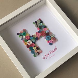 Button Art Initial Picture, Button Letter, Alphabet Art, Christening Gift, New Baby, Bridesmaid Gift, Gift for Niece, Baby Shower, Baby Girl