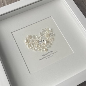 30th Anniversary Gift, Pearl Wedding Anniversary, 30th Wedding Gift, Pearl Anniversary Frame, Gift for Couples, Celebrations, Pearl Heart image 3