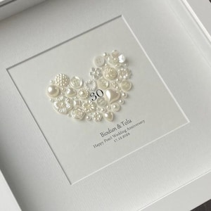 30th Anniversary Gift, Pearl Wedding Anniversary, 30th Wedding Gift, Pearl Anniversary Frame, Gift for Couples, Celebrations, Pearl Heart image 2