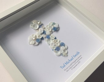 Baptism Gift for Boys - Christening Gift - Button Art - Confirmation Gift - Gift for Godson - Christian Gift - Cross - Religious Art