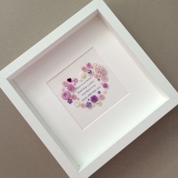Button Art, Gift Idea for Sister, Birthday Gift for Sister, Sister Quote, Best Sister, Purple Art, Personalised Gift, Button Art