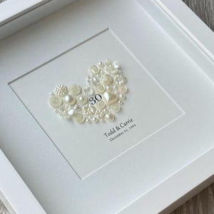 Regalo para el 30.º aniversario, aniversario de bodas de perla, regalo para el 30.º aniversario de bodas, marco de perla, regalo para parejas, celebraciones, corazón de perla