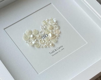 30th Anniversary Gift, Pearl Wedding Anniversary, 30th Wedding Gift, Pearl Anniversary Frame, Gift for Couples, Celebrations, Pearl Heart