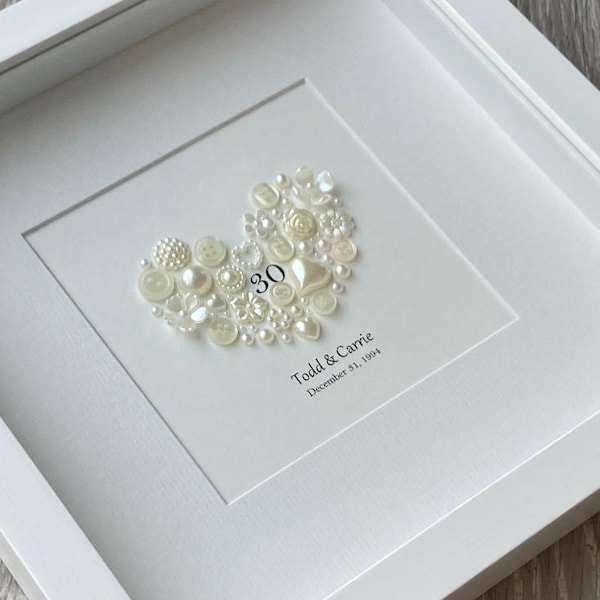 30th Anniversary Gift, Pearl Wedding Anniversary, 30th Wedding Gift, Pearl Anniversary Frame, Gift for Couples, Celebrations, Pearl Heart