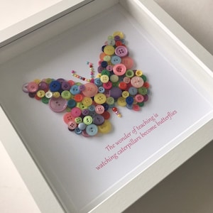 Butterfly Art - Button Art Butterfly - Personalised Gift - Butterfly Gift - Gift for Mum - Keepsake Frame - Christmas Gift Idea - Birthday