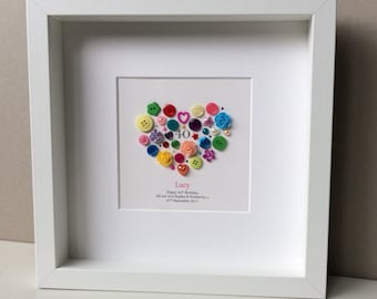 Birthday gift Idea, 16th, 18th, 21st, 30th, 40th, 50th, 60th, 70th, 80th, 90th, 100th Birthday Button Art, Gift for Sister, Best Friend Gift