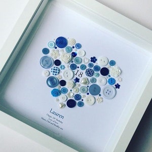 Button art, Birthday gift, Gift Ideas, Personalised Art, Framed Gift, Keepsake, 18th, 21st, 30th, 50th Birthday