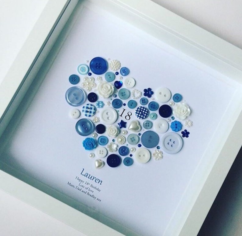 Button Art Birthday Gift Gift Ideas Personalised Art Etsy