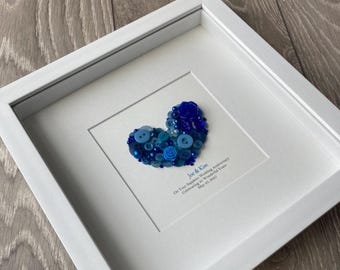 Regalo para el 45.º aniversario: regalo de aniversario de bodas de zafiro. Obra de arte enmarcada con zafiro.