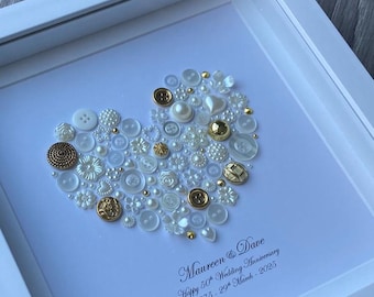 50th Anniversary Gift Ideas - Golden Anniversary - 50th Wedding - Golden Wedding Anniversary - Anniversary Gift - Button Art - Golden Years
