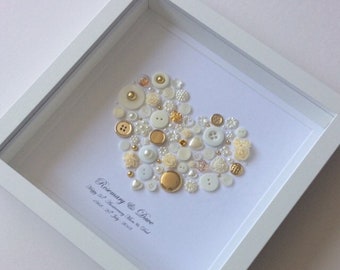 50th Anniversary Gift Ideas - Golden Anniversary - 50th Wedding - Golden Wedding Anniversary - Anniversary Gift - Button Art - Golden Years